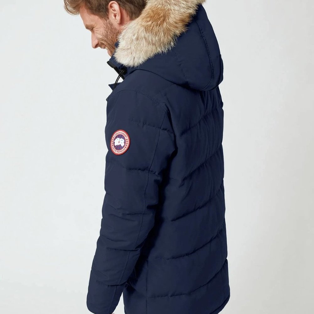 Canada Goose Men's Navy Blue Parka with Fur-Trim Hood